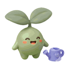 Mascotte Famileaf tenant un petit arrosoir.